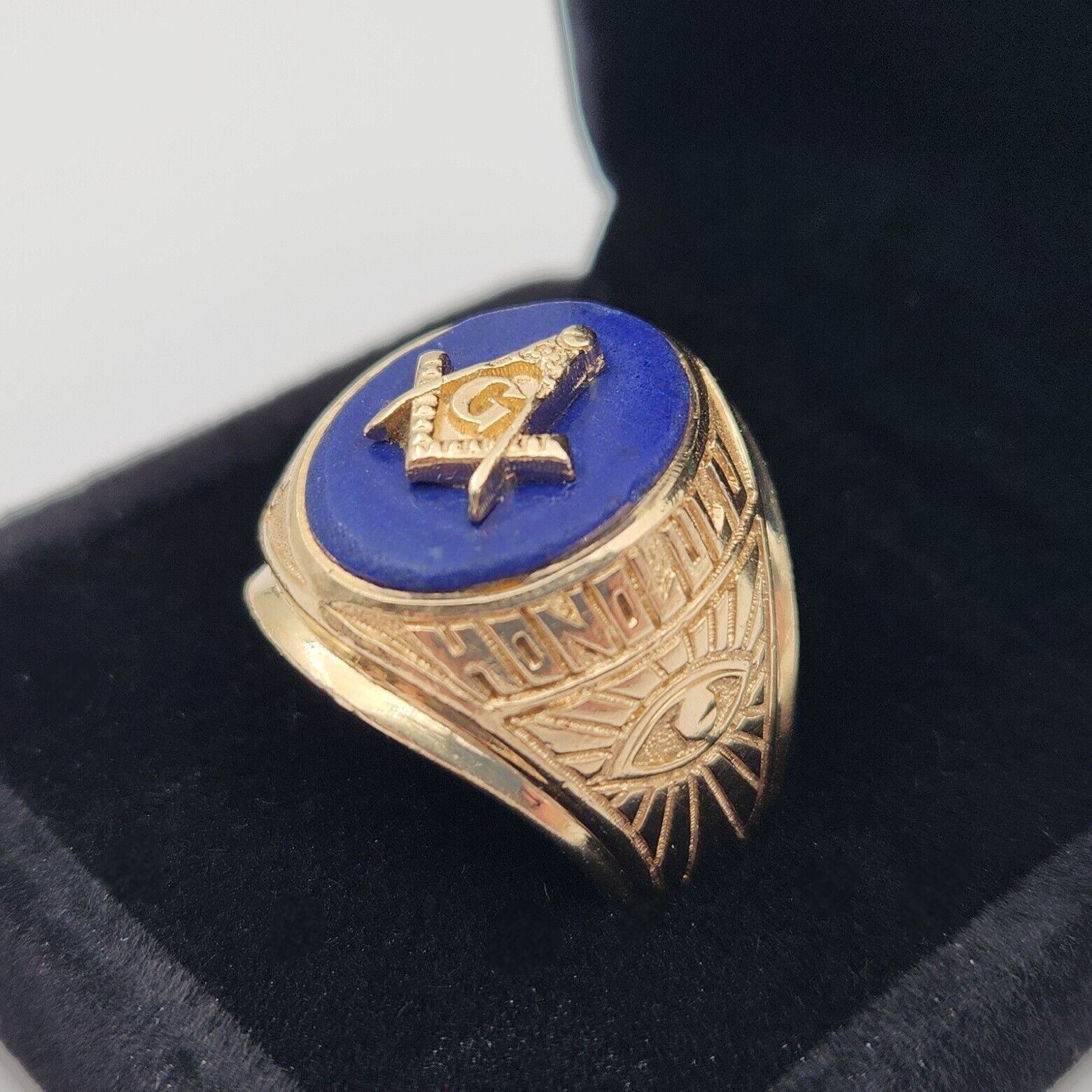 14K Gold Blue Freemason Honolulu Lodge Mason Men's Ring Size 10 Masonic 20.6g