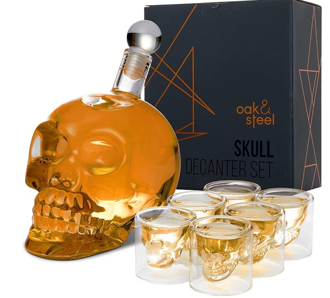 Skull Decanter Set with 6 Unique Skull Glasses - Skull Bottle Decanters & Ship