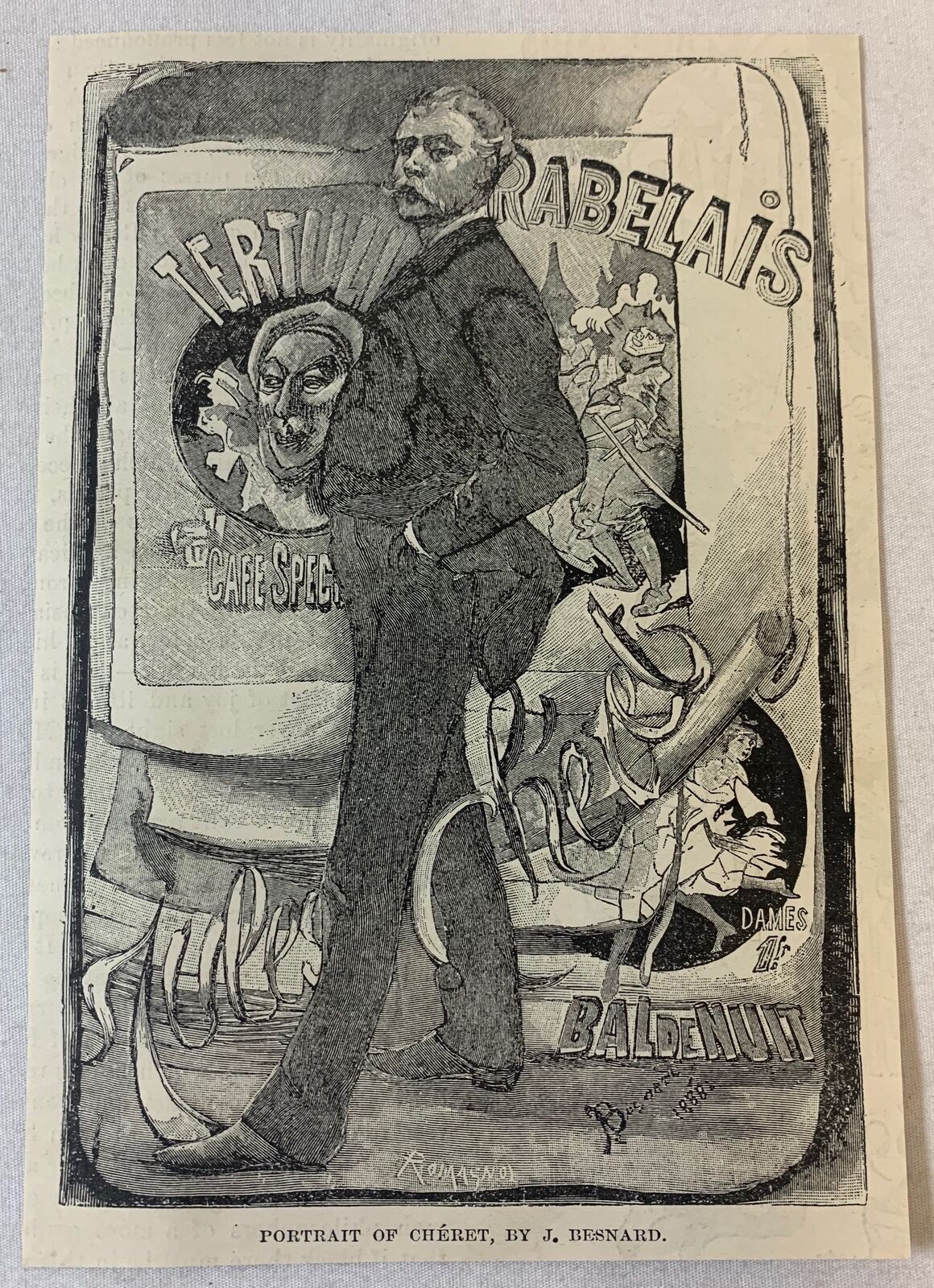 1894 magazine engraving ~ PORTRAIT OF JULES CHERET ~ J Besnard