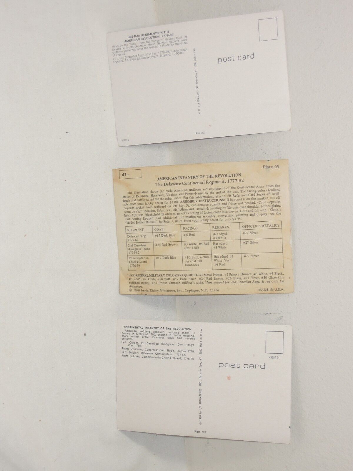 I/R Miniatures American Revolutionary Post Cards & Instruction Card