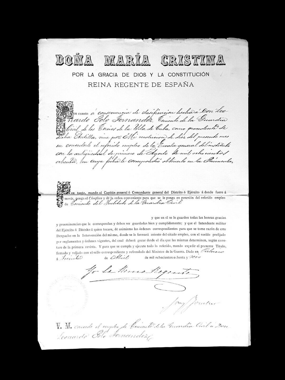 1887 Queen Regent Maria Christina Spain Signed Document Royal King Alfonzo XIII 
