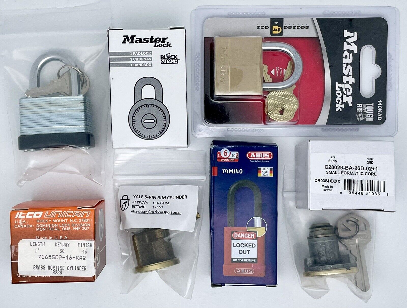 LOCKSPORT “Box-to-Blue” Starter Lot of 7 Padlocks & Cylinders + Free Purple Lock