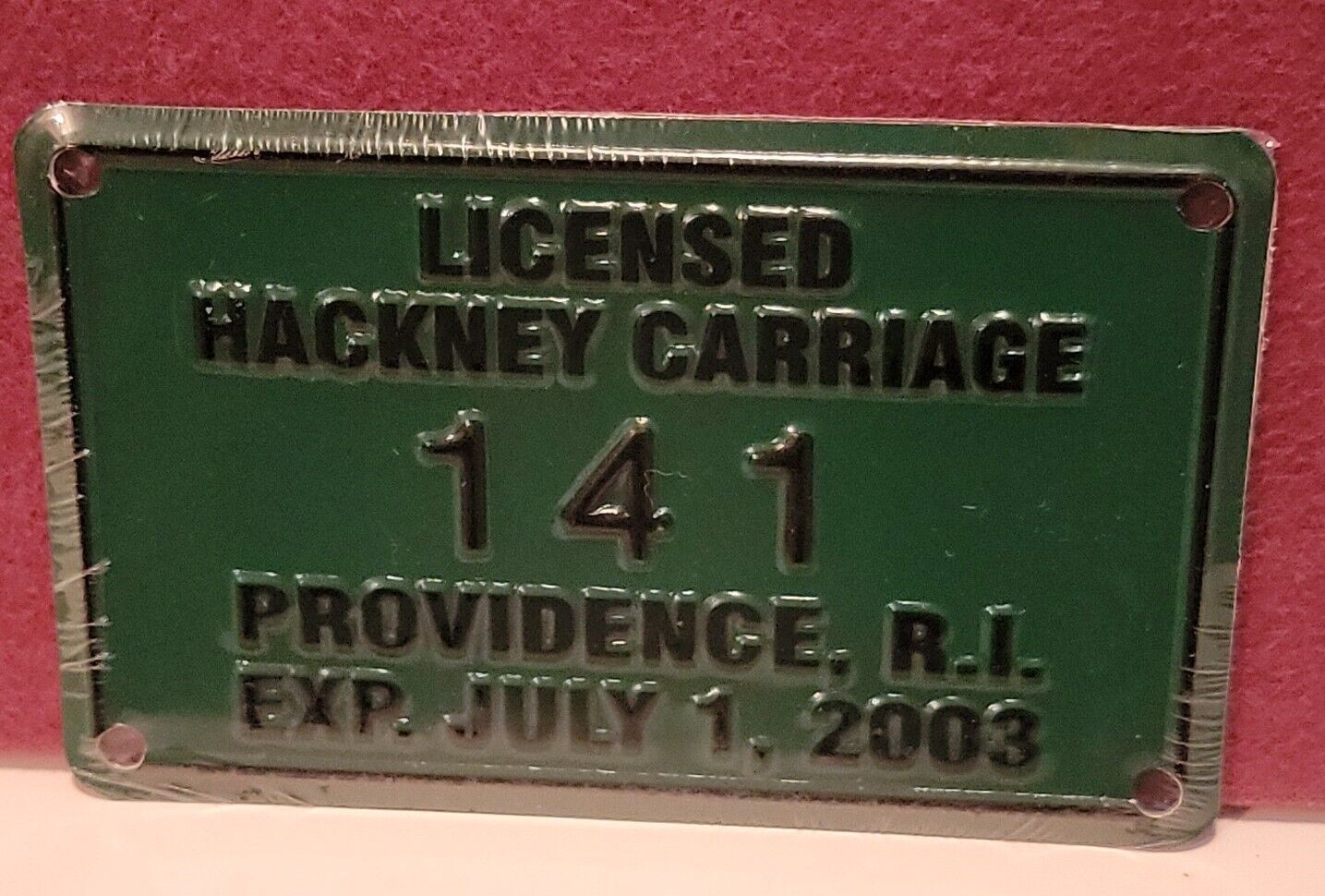 Providence R.I. Hackney Carriage Licence 141 ~2003 ~ Never Used, In Plastic.