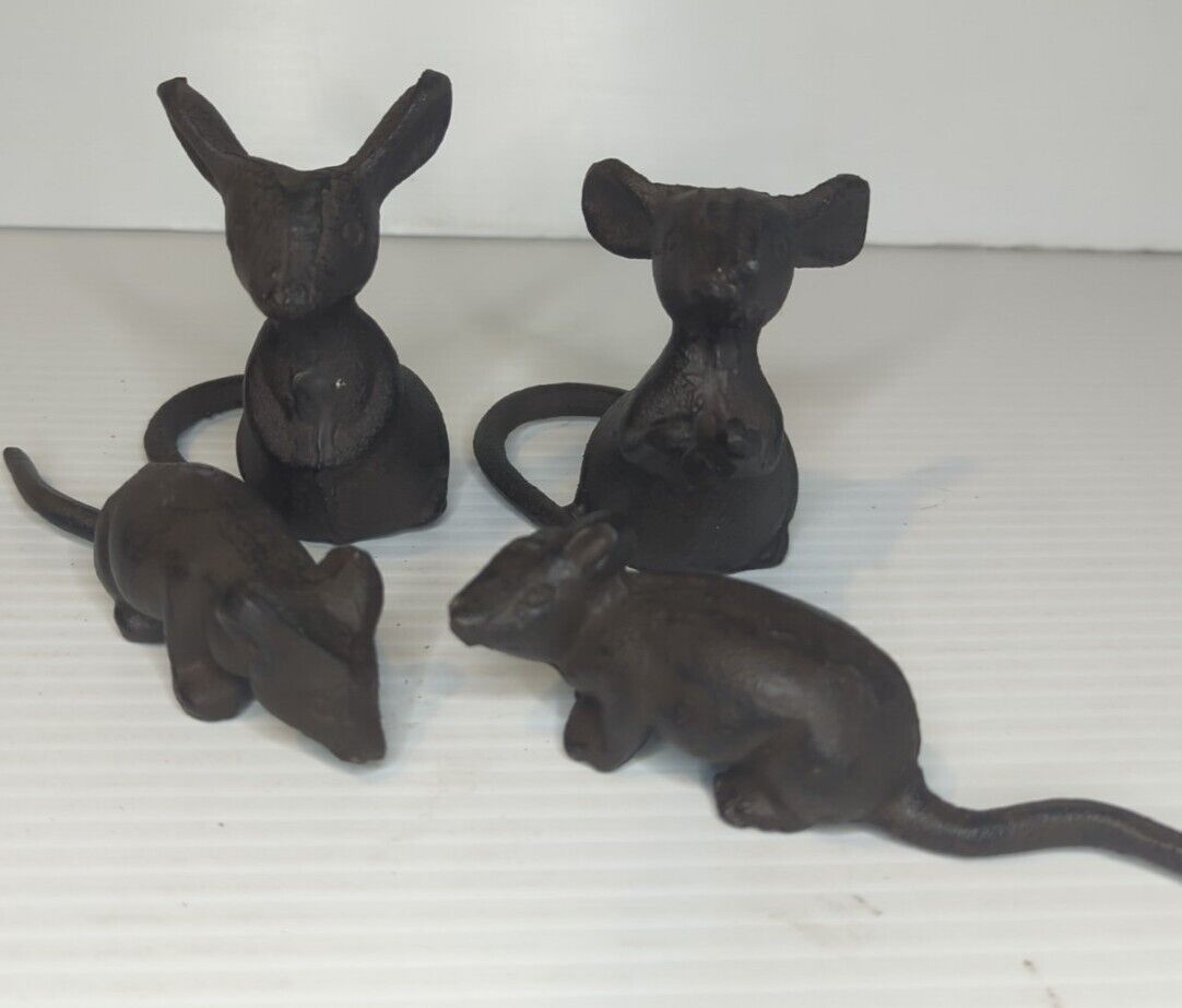 Antique / Vintage Cast Iron Mouse Figurines Set Of 4