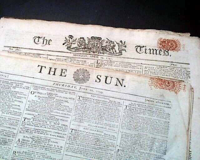 (10) 18TH CENTURY London England Post Revolutionary War Era 1797-1799 Newspapers