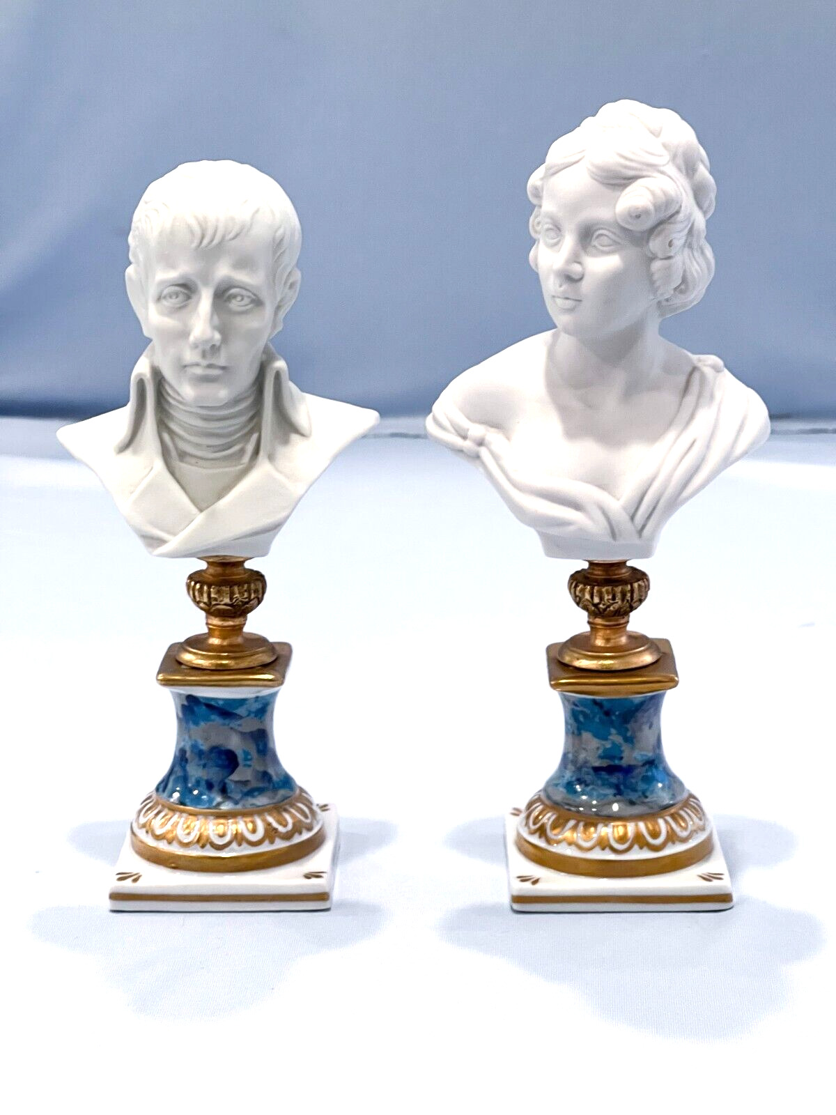 19th C White Bisque Porcelain Busts Napoleon Josephine Waterloo War Battle