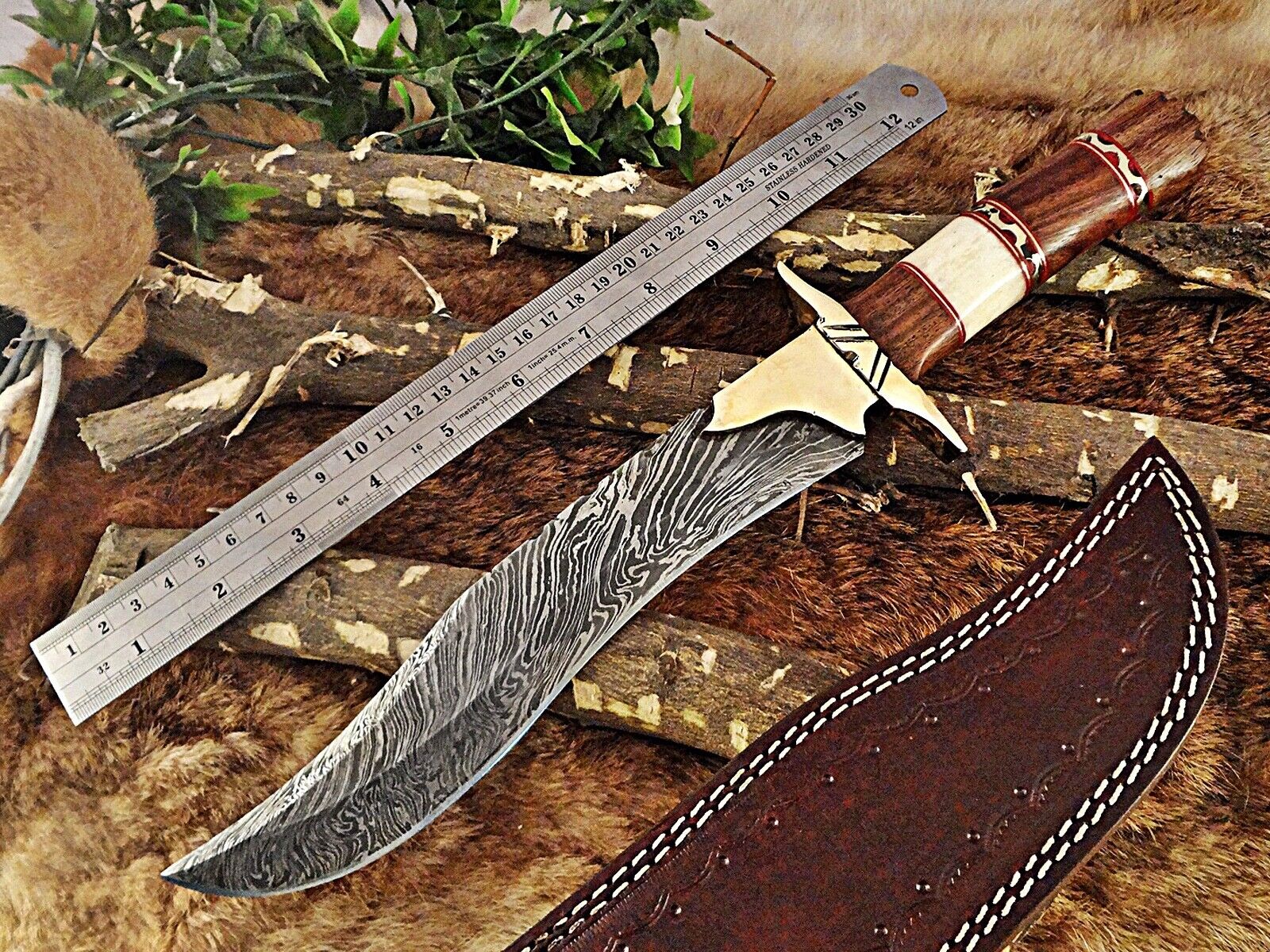 WILD CUSTOM HANDMADE 15 INCHES LONG IN DAMASCUS STEEL HUNTING PERFECT BOWIE