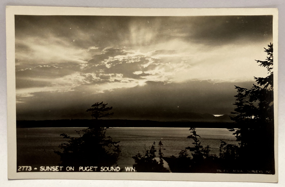 RPPC Sunset on Puget Sound, Washington WA Vintage Real Photo Postcard