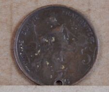 1913 5 centimes French coin WW1 soldier lucky pendant stamped GR  picture