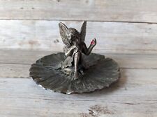 Vintage Pewter Fairy Pixie Figurine Trinket Dish Red Crystal 1990s picture