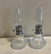 Set Of Two Vintage Lamplight Farms Miniature Clear Oil Lamps Pressed Glass picture