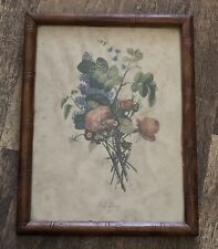 VINTAGE JL PREVOST Flower PRINT ORIGINAL GLASS AND Bamboo FRAME 501B picture