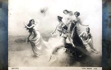 1900s Lovely Mythical Girls Nymphs Morning Love B&W ANTIQUE POSTCARD picture