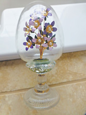 Franklin Mint Footed Faberge Etched Glass Egg Purple Flowers Pearl Centers Gold picture