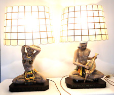 Pair of RARE Vintage EGYPTIAN FIGURAL  LAMPS with  Capiz shell Shades picture
