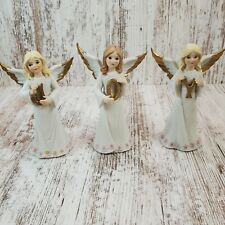 Vtg Enesco Set of 3 Bisque Porcelain Ceramic Joy Angel Figurines Christmas Decor picture