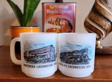 Vintage Milk Glass Mugs CN Railway Glasbake Vtg Railroad History EUC Antique picture