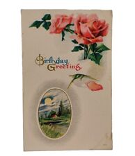 Vintage Postcard Birthday Greetings Roses And Home Landscape (A256) picture