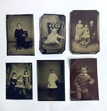 6 Antique Tintype 1/16 Plate Photo Unhappy Little Children picture
