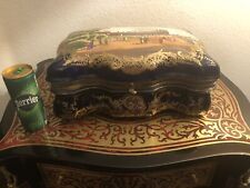 Sevres Style Porcelain Large Gilt Cobalt Hand-painted Metal-mounted Box picture