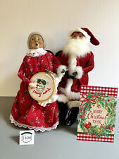 Byers Choice Mrs Claus doing Needlepoint and Santa on Bench plus Accessory Sign picture