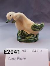 Vintage Geese Pair Planter GREEN/WHITE Gilt Glazed Ceramic Mid Century 4.5
