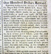 1813 Baltimore newspaper w Reward ad fr RUNAWAY NEGR0 SLAVE Fells Point MARYLAND picture