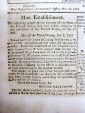 1813 newspaper w US MINT output of GOLD copper SILVER coins in 1812  NUMISMATICS picture