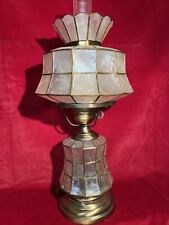 Vintage Capiz Shell Table Lamp Hurricane Gold Brass Unique Dual Light 23” (P10) picture