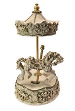 VTG Music Box Carousel Animated Horse Floral Ivory Gold Tune Chariots of Fire picture