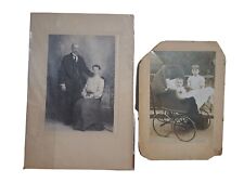 Lot of 2 Antique Cabinet Card Photos Married Couple 6X9 Baby In Stroller 5.5X7 picture