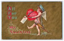 1910 Valentine Cupid Angel Postman Heart Delivery Embossed Southwick MA Postcard picture