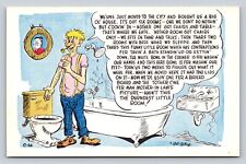 Silly Guy Explains His Bathroom Pipe Goofy VINTAGE Comic Postcard picture