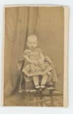 Antique CDV Circa 1870s Adorable Little Girl Sitting in Chair Wearing Cute Dress picture