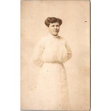 RPPC Woman Standing in Dress Hair up, Vintage Postcard Real Photo Portrait picture