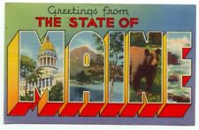Greetings From State Of Maine Large Letter Linen Postcard picture