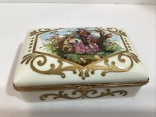 Vintage Antique Sevres Style Porcelain Trinket Box  w/ Romantic  Scenes France picture
