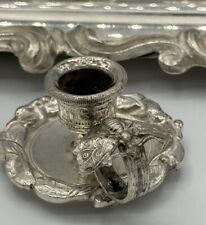 Antique Silver Plate Inkwell Base with Butterfly/Moth Candle Holder picture