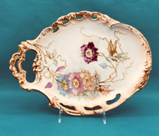 Antique Royal Bonn Baroque-style painted porcelain tray; raised gold highlights picture