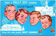 VINTAGE POSTCARD RALLY DAY INVITATION FAMILY FACES CLASSIC 1950s picture