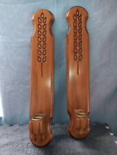 Pair of Vintage Wood Wall Sconces Candle Holders Primitive Rustic Retro Cottage picture