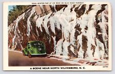 c1940s~Wilkesboro North Carolina NC~Icy Road~Blue Ridge Parkway~Vintage Postcard picture