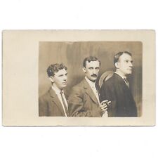 Vintage RPPC Men Lined Up Portrait Suits Cigar Hat 1930s Old Interesting Photo picture