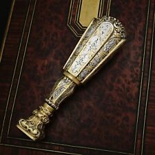 Antique French Silver Wax Seal Desk Stamp, Gilt Vermeil, Ornate Engraving picture