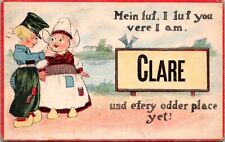 Artwork Postcard Two Dutch Children Large Letter Greeting Clare, Michigan picture