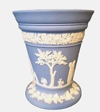 Wedgwood Vintage BLUE  Jasperware Arcadia Greek Motif Vase w/ Raised Relief picture