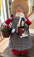 BYERS CHOICE CAROLER 2010 WOMAN GARDNER W/ SNOWMAN WATERING CAN, PINECONES, TREE picture