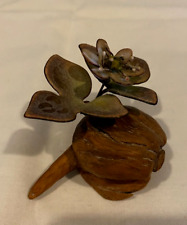 Vintage Brumm Enamel Copper on Driftwood Dogwood Flower Signed 2 1/2 