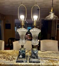Vintage Paul Hanson Baccarat Style Crystal Urn Glass Lamps Brass Marble picture
