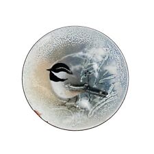 Vintage Norman Brumm Enamel Over Copper Plate Chickadee In Winter Snow Signed 5
